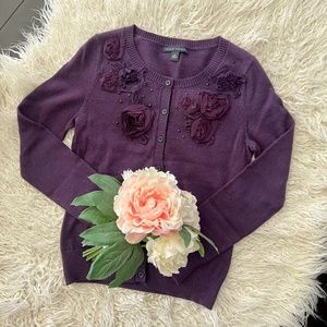 SOLD❤️ Banana Republic Purple Merino Wool Rosette Cardigan Size XS